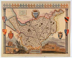 Cheshire reproduction map print heavy textured paper - Foto 1 di 1