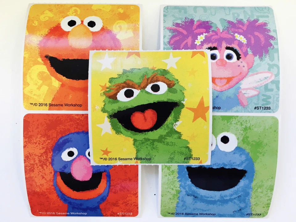 25 Sesame Street Chalk Faces Stickers Party Favors Elmo Abby Oscar 1 5/8"