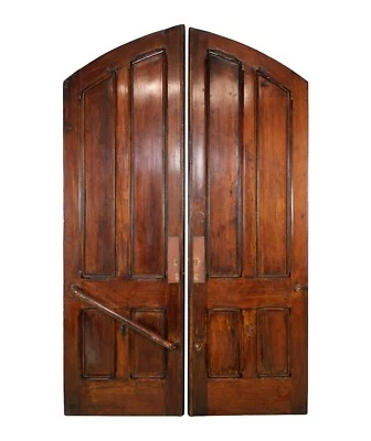 Antique 4 Pane Wood Arched Church Double Doors - Image 1 of 4