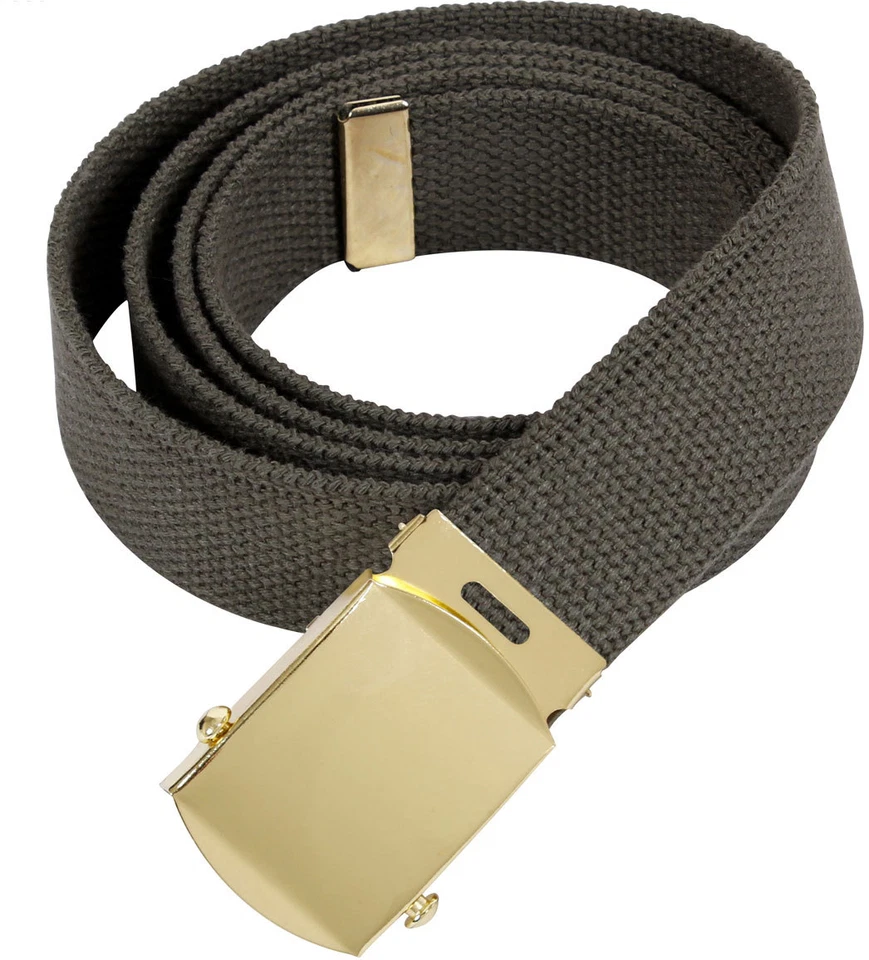 Cinturón de tela de algodón militar Olive Drab con hebilla dorada Foto 1 de 1