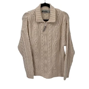 Vintage Aran Crafts Ireland Full Zip Granpacore Sweater Mens Small Cream Wool - Picture 1 of 8