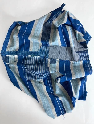 Authentic Double Wide Antique Japanese Indigo Boro Textile Fabric 44" x 25" - Image 1 of 4