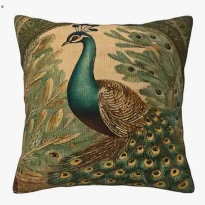 William Morris Abstract Floral Bird Peacock Design Throw Pillow Cover Home Decor - Image 1 of 4