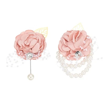 Rose Bridesmaid Wrist Flower Corsage Artificial Bride Wrist Corsage Pink - Image 1 of 4