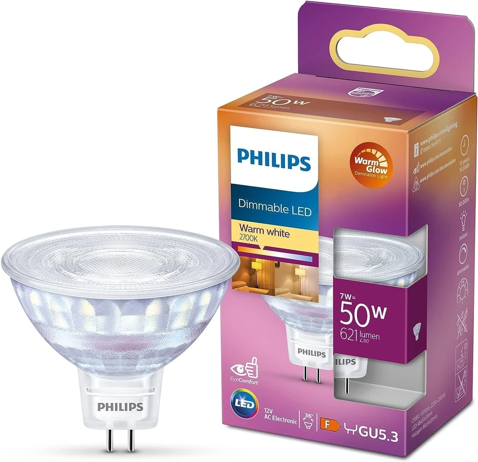 Philips LED Classic Spot Warm Glow GU5.3 5W Indoor Light Warm White 2200-2700K - Image 1 of 1