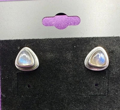 Aretes vintage de plata de ley 925 con piedra lunar arco iris Sajen  Foto 1 de 4