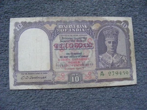 B278a Burma Aufdruck auf Indien 10 Rupien George VI Banknote - Bild 1 von 2