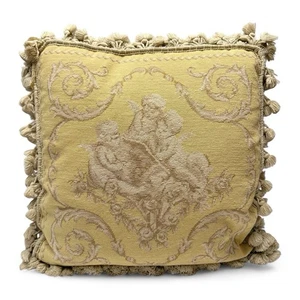 Vintage Katha Diddel Pastel Yellow Victorian Cherub Needlepoint Tassel Pillow - Picture 1 of 22