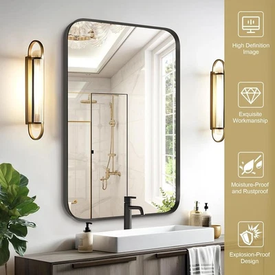 Espejo de tocador con marco de metal cepillado espejo rectangular negro de 12x16 pulgadas Foto 1 de 4