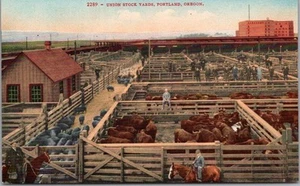 C1910s PORTLAND, Oregon Postal "UNION STOCK YARDS" Plumas de Ganado / MITCHELL - Imagen 1 de 2