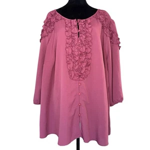 Denim 24/7 Blouse Burgundy Plus Size 28W Button Up 100% Polyester 3/4 Sleeve - Picture 1 of 5