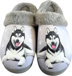 E&S Pets Siberian Husky Snugg Slippers for Pet Lovers - Fuzzy Memory Foam, L/XL - Picture 1 of 4