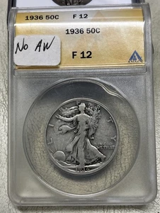 1936 Walking Liberty Half Dollar, ANACS F12, Error No AW, Free Shipping, (D) - Bild 1 von 5