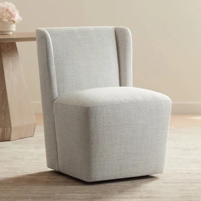 Silla de comedor tapizada Collette Nubby blanco roto con ruedas ocultas Foto 1 de 4