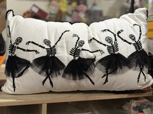 Large MOONLIGHT MANOR 5 Dancing Ballerina Skeletons Cute Spooky Halloween Pillow - Picture 1 of 5