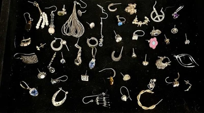 VTG to Now Gemstone Sterling Silver & Not Single Earrings Lot 46+ Total- 61.1g - Image 1 of 4