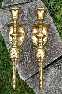 2 apliques de pared vintage de latón macizo candelabros decoración regalo de Navidad 10" - Imagen 1 de 3