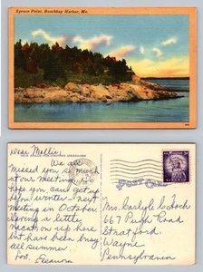 Boothbay Hafen, ME-Maine, Fichte Punkt Sonnenuntergang Küste um 1950 Vintage Postkarte - Bild 1 von 1