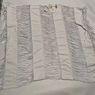 NUEVO CON ETIQUETAS PQ Natación Monique Borde con Flecos Triturados Blanco Cubierta Talla M/L Traje de Baño Cubierta Foto 1 de 4