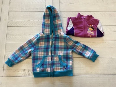 2 FADED GLORY Girls Fleece Wool Blue/Pink 3T Winter Coat Jacket & DORA Pink 4T - Image 1 of 4