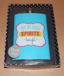 Flask 8 oz Stainless Steel Blue With I'M In High Spirits Tonight On It 95J - Picture 1 of 5