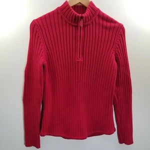 Denim And Co Womens Small S 1/4 Zip Pullover Ribbed Knit Cotton Sweater Red - Picture 1 of 9