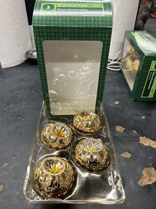 Vintage Holiday Time Glas Miniaturbild Gold Weihnachtsschmuck in Box - Bild 1 von 5