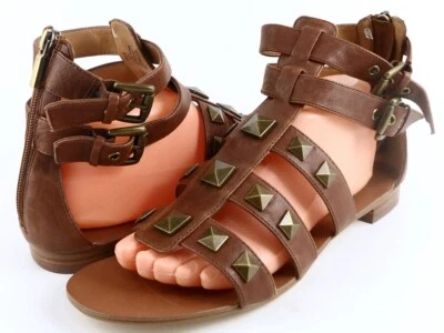 $120 BOUTIQUE 9 PACHA Sandalias Gladiador Diseñador Tachonado Cuero Coñac 9.5 Foto 1 de 4