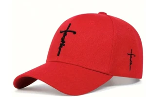 Cappello berretto rosso ricamo croce cristiana cattolica Gesù fede baseball outdoor - Foto 1 di 2