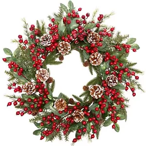 VGIA 20 Inch Christmas Wreath for Front Door Snowy Winter Wreath for Christma... - Picture 1 of 5