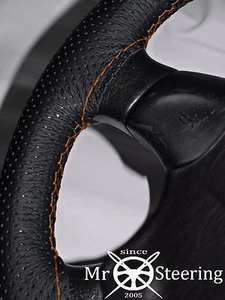 FITS FIAT 500 2007+ PERFORATED LEATHER STEERING WHEEL COVER ORANGE DOUBLE STITCH - Picture 1 of 4