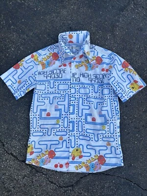 Camisa Pac Man Para Hombres Manga Corta Con Botones De Colección Hecha a Medida de los Años 80 SÁBANAS DE CAMA Foto 1 de 4