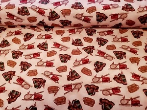 Northern Territory Cotton Fabric Rose Fishing Equipment Reproduction Marcus BTY - Picture 1 of 3