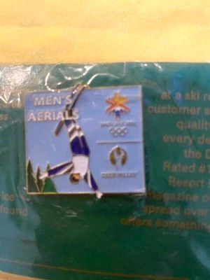 SALT LAKE CITY OLYMPICS PIN DEER VALLEY MENS AERIALS SKI ON CARD BEAUTIFUL - Image 1 of 2