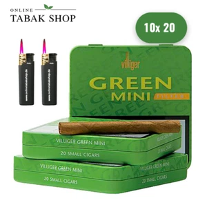 10 x 20er Villiger Green Mini Filter Zigarillos / Cigarillos + 2 Sturmfeuerzeuge - Bild 1 von 3