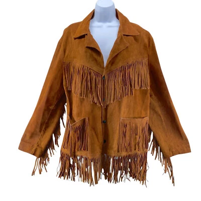 Chaqueta de Cuero Ben Kalton Talla 42 Marrón Caramelo Forrada con Flecos Frente a Presión   Foto 1 de 4