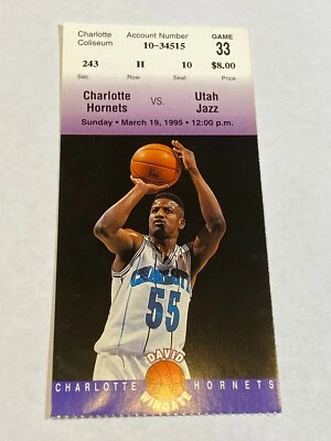 Boleto de la NBA Charlotte Hornets Utah Jazz 10 3-19-95 Karl Malone John Stockton Foto 1 de 2