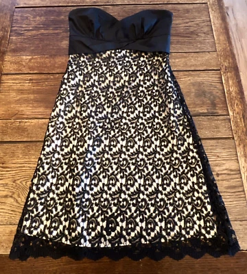 WHITE HOUSE/BLACK MARKET DRESS BLACK SILK LACE IVORY Boho PROM GOTH NEW $188 2 - Image 1 of 4