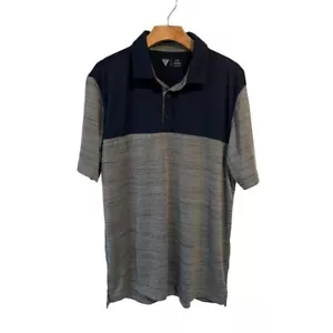 LevelWear Polo Shirt Mens Large Navy & Grey Golf Short Sleeve Performance Fabric - Picture 1 of 6