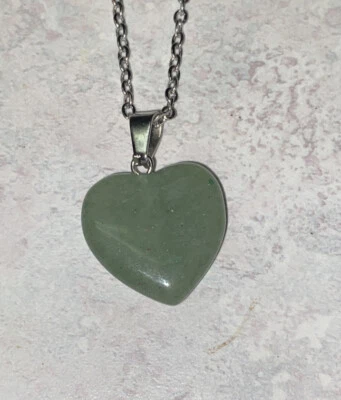 Aventurine Natural Polished Stone Heart Shaped Pendant and Necklace - Image 1 of 4