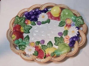 Fitz & Floyd Countryside Figural Canape Plate Embossed Fruit Flowers in Basket - Picture 1 of 5