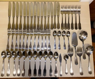RETRONEU Aberdeen Hammered Flatware 18/8 Stainless Steel  lot of  55 - Image 1 of 4