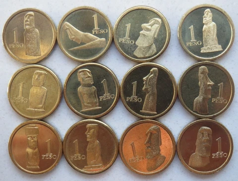 Easter Island -  Rapanui - Chile set coins 1 Peso 2021 - 12 Pieces UNC BRASS Cover