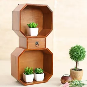 Wall Shelves Bookcases Vintage Brown Shelving Storage Display Key Drawer Racking - Picture 1 of 8