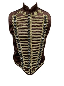 Steampunk Military Brown Velvet Waistcoat With Gold Trim Size Sm - Picture 1 of 11