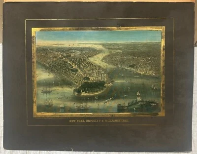 Antique Charles Magnus NEW YORK BROOKLYN WILLIAMSBURG Birds Eye View Lithograph - Image 1 of 4