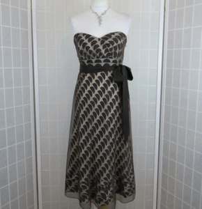 Coast Dress Size 12 Cream Brown Mesh Overlay 100% Silk Underlayer Strapless Midi - Picture 1 of 14