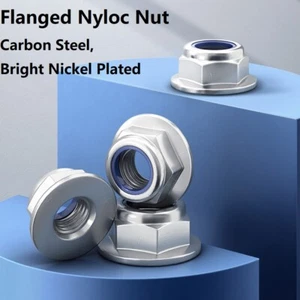 FLANGE NYLON INSERT LOCKING NUT M3M4M5M6M8 FLANGED NYLOC NUT CARBON STEEL NICKEL - Picture 1 of 6