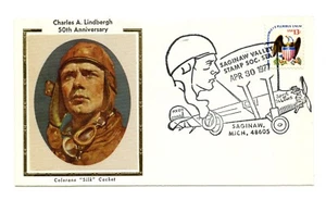 Charles Lindbergh 50th Anniversary First Day Cover (30. April 1977) Silk Cachet - Bild 1 von 2