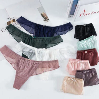 5 Pack Lot Womens Sexy Satin Panties Thong G string Bikini Sheer Underwear Brief - Image 1 of 4